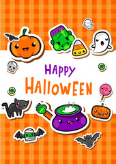 Greeting card with cute halloween illusrations