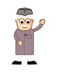 Old Aged Cartoon Politician Character Gesturing with Hands