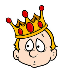 Scared dumb king Cartoon Boy Face Expression with Golden King Crown