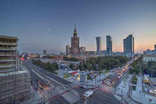 Fototapeta Warsaw Center view, with no recognizable logos.