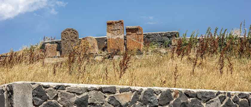 Ancient khachkars of the monastery of Sevanavank.