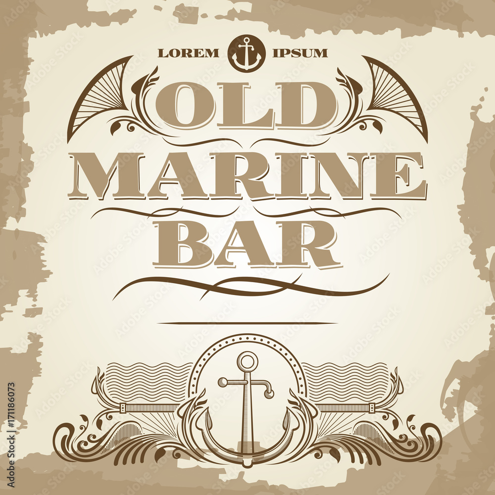 Wall mural Old marine bar vintage label, banner and details design