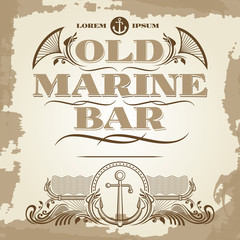 Old marine bar vintage label, banner and details design