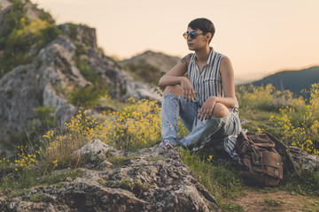 Woman on mountain