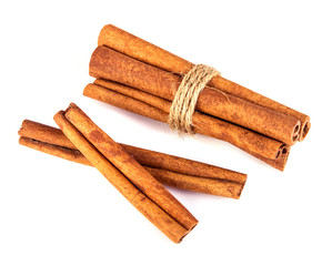 Close up the brown Cinnamon isolated on white background , overhead and top view