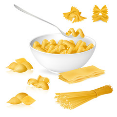 set pasta, realistic vector illustration