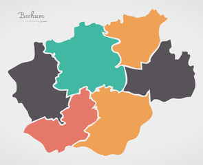 Bochum Map with boroughs and modern round shapes