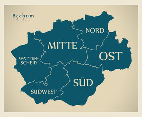 Modern City Map - Bochum city of Germany with boroughs and titles DE