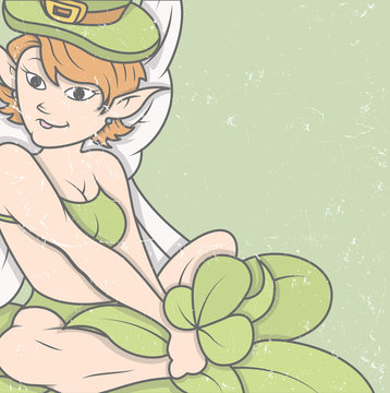 Happy Young Leprechaun Girl Character - Vintage Graphic Design