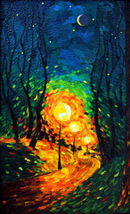 lights the evening Moon oil painting