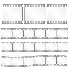 Vector torn film strips - waveform and straight strip. Insulated windows - you can create variable long straight filmstrip. Color silver/grey. Eps 10 vector file.