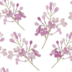 Seamless pattern. Pink flowers lilac branch. Vector background banner.