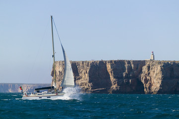 sailing vessel in stotmy weather, Algarve, Portugal