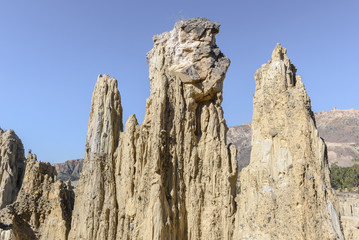 Stone formations in Valle de la Luna (Moon Valley) near La Paz, Bolivia