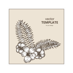 Tropical background with tropical leaves and flowers. Exotic