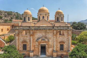Chania, Greece - August, 2017: Monastery of Agia Triada Tzagaroli in Chania region on Crete island, Greece.