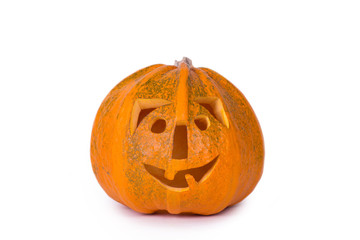 Halloween pumpkin, funny face isolated on white background