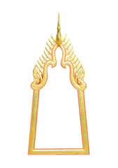 The antique gold frame on the white background