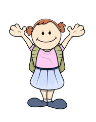 Happy Cartoon School Girl Character