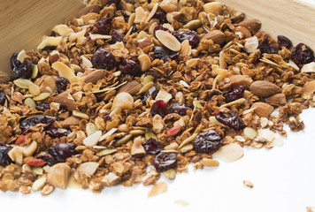 Granola heap, isolated on white background.