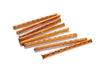 Salty cracker pretzel sticks isolated on white background