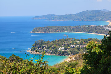 Fototapeta na wymiar Landscape of Karon and Kata Beaches with blue sky background at Phuket, Thailand.