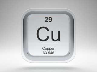 Copper symbol on modern glass and metal rounded square icon