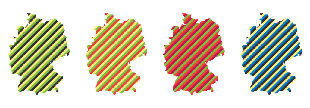 Deutschland, Umriss, Landkarte, Streifen, 3 Farben, Set - gelb, schwarz, rot, gr&uuml;n, blau - Web, Druck - Vektor