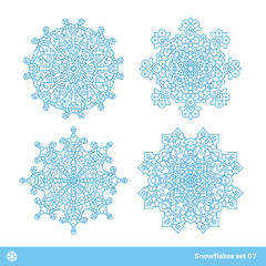 Snowflake vector symbols, christmas snow icons set, blue color