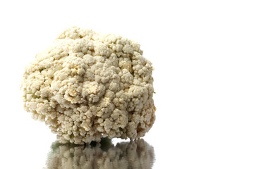 Fresh cauliflower on a white background. Copy space.