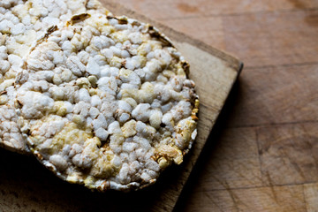  Rice Cakes or Corn Crackers on wooden surface.