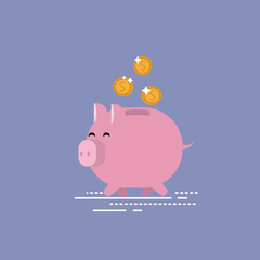 Piggy bank with coins vector flat icon.