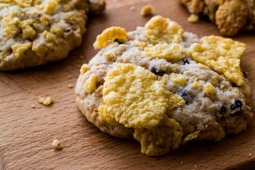 Cornflake Cookies on wooden surface.