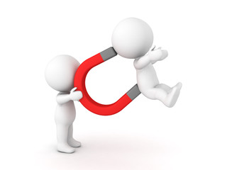  3D Character holding a magnet which captured another character