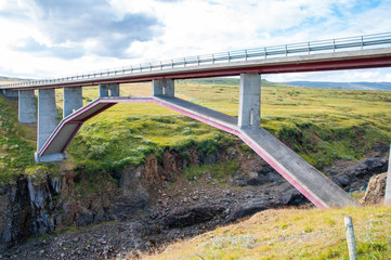 Bridge crossing Jokulsa river in North Iceland