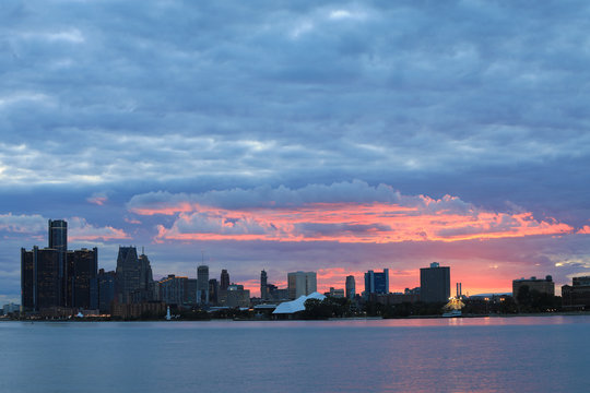 Sunset over Detroit Skyline from Belle Isle