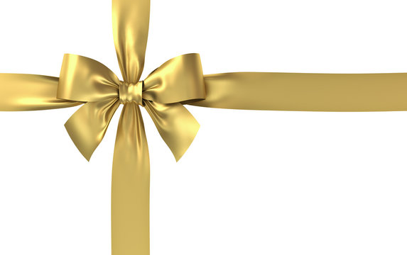 Golden gift ribbon bow isolated on white background . 3D rendering.