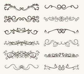 Obraz premium Vector set of decorative elements, frame and line vintage style