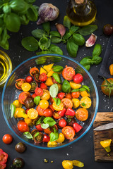 Healthy salad from chopped raw tomatoes,italian diet