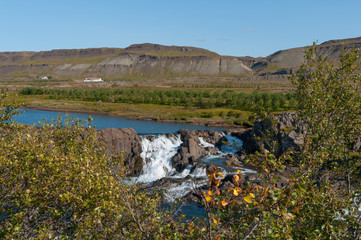 Fototapeta na wymiar Waterfall Glanni in Nordura River in Borgarfjordur in Iceland