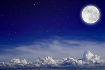Naklejka na ściany i meble Happiness night,Full moon with cloud in starry . Romantic concept.