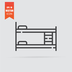 Bed icon in flat style isolated on grey background.