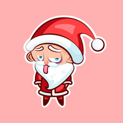 Sticker emoji emoticon emotion show tongue with sour face vector isolated illustration character unhappy sweet cute Santa Claus, Father Frost for Happy New Year and Merry Christmas