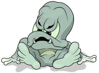 Sitting Angry Monster on the Ground - Cartoon Illustration, Vector