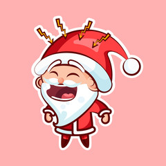  Sticker emoji emoticon emotion, scream with rage, lightning vector isolated illustration character sweet cute Santa Claus Father Frost pink background for Happy New Year and Merry Christmas