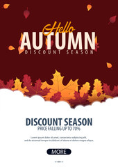 Autumn Background with leaves for shopping sale or promo poster and frame leaflet or web banner. Vector illustration template.