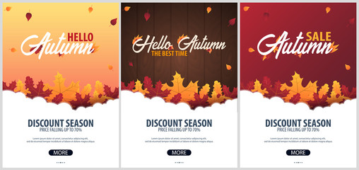 Autumn Background with leaves for shopping sale or promo poster and frame leaflet or web banner. Vector illustration template. - 171208658
