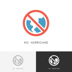 No hurricane logo - storm, tornado or twister symbol and stop sign. Bad weather, shelter and safety vector icon.