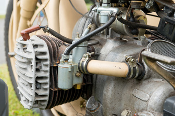 detail of the engine of an old motorcycle