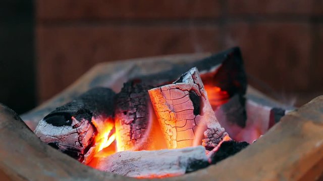 Burning charcoal in stove for preparing  traditional food of Thailand. It is popular for all homes in cooking with a stove that provides high thermal energy and economical.